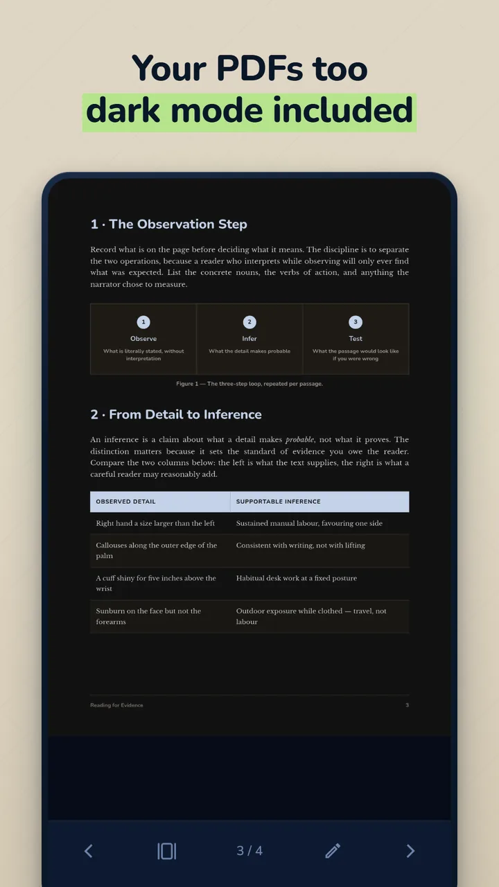 Your PDFs too, dark mode included — a lecture PDF rendered in dark mode